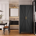 QINPTWUT 71" Metal Storage Cabinet with Doors and Shelves, Tall Pantry Cabinet in Black with 2 Doors & 4 Adjustable Shelves, All-Steel Farmhouse Cupboard for Kitchen, Living Room,Home Office,Garage