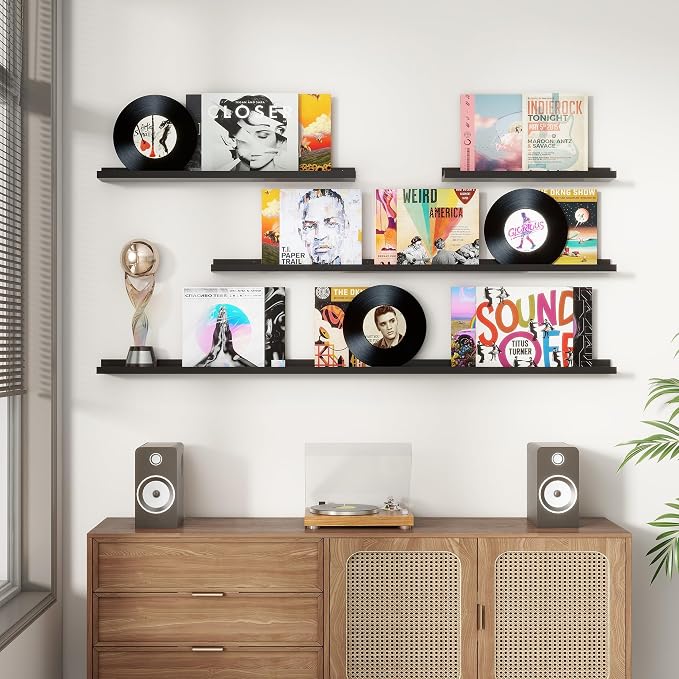 FLYJOE Picture Ledge Shelf, Floating Shelves Set of 2, 72 Inches Long Large Nursery Book Shelves for Toys Storage, Kids Bookshelf Wall Mounted for Living Room Bedroom Decor Books Photo Frames, Black
