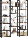 Shintenchi Triple Column 6 Tier Bookshelf, Industrial Large Bookcase Display Shelves, Large Etagere Bookshelf,Wide Book Shelf Book Case for Home & Office, Rustic Brown