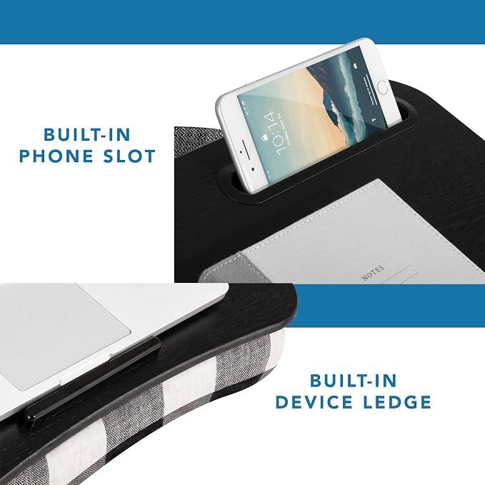 LAPGEAR Designer Lap Desk with Phone Holder and Device Ledge - Buffalo Check - Fits up to 15.6 Inch Laptops - Style No. 45428