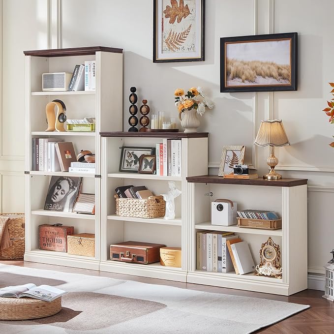 RWYHG 30" White Bookshelf,2-Tier Thick Wooden Book Shelf with Adjustable Shelves,Free Standing Farmhouse Bookcase with Open Display Storage,Floor Vintage Bookshelves for Living Room,Office
