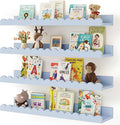 Shario Nursery Book Shelves, 4-Pack White Floating Shelves for Wall Kids, Scalloped Shelves, Wall Book Shelves for Bedroom Kids, Toddler Room, Baby Room, Nursery Decor(Blue, 23 Inches)