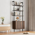 INNOD 74" Tall Bookshelf with Storage Cabinet, Modern Ladder Shelf with Wood and Metal Frame, Wall Mount Bookcase Open Display Shelf Furniture for Living Room, Bedroom, Home Office, Walnut