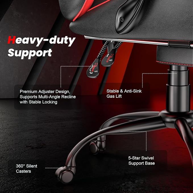 Gaming Chair, Ergonomic Computer Chair with Footrest and Lumbar Support, Height Adjustable Video Game Chair with 360° Swivel Seat and Headrest for Office, Home, Streaming and Gaming (Red)
