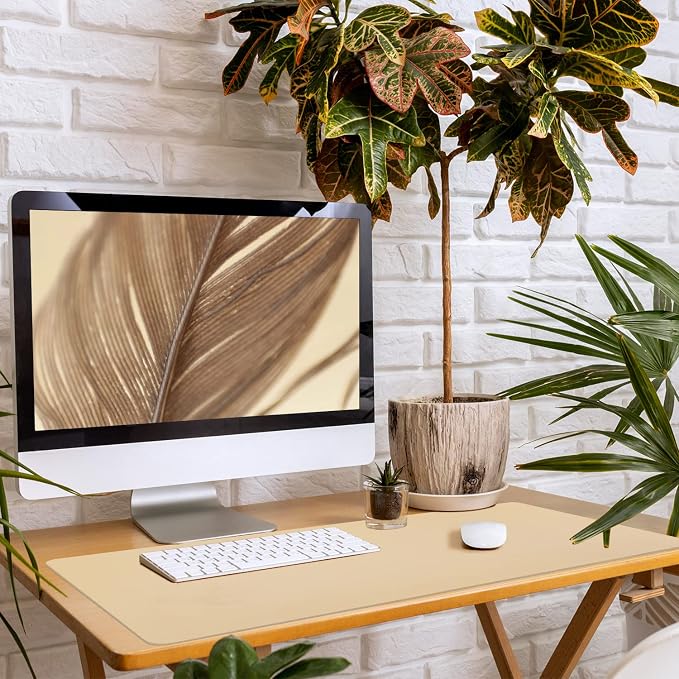 Leather Desk Pad, Mouse Pad, Non-Slip Desk Protector Mat, Leather Desk Blotter, Computer Desk Pad, Waterproof Desk Mat for Office Home Decor - Beige (31.5×15.7 Inches)