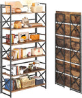 4NM Extra Wide 6 Tiers No Assembly Book Shelves, 61.8" H Folding Bookshelf Bookcase Open Industrial Foldable Shelves for Bedroom, Living Room, Home Office - Rustic Brown Black