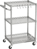 3 Tier Rolling Utility Metal Carts with Wheels Heavy Duty Storage Cart 750Lbs Capacity Adjustable Kitchen Cart with Handle & Shelf Liner Commercial Service Trolley for Indoor & Outdoor Use
