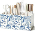 Blue Chinoiserie Bird Floral Pen Pencil Holder for Desk, Bird Lovers Gifts, Cottagecore Flower Botanical Wooden Box Sign Decorations for Home Office Girls Room Bedroom Desk Tabletop