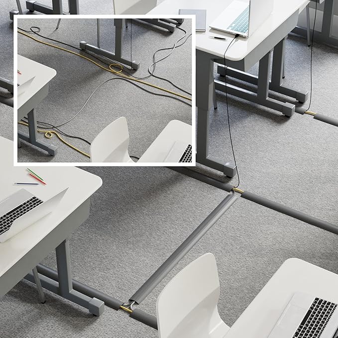 D-Line 30ft Floor Cord Cover, Floor Cable Protector, Extension Cord Cover, Protect Wires & Prevent Cable Trips, Cable Management Solution - Cord Cavity = 0.63" (W) x 0.31" (H) - Gray