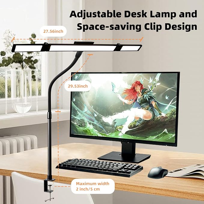 BAYSQUIRREL Led Desk Lamp with Clamp,Desk Light with Human Sensor,Gooseneck Remote Eye Protection Desk Lighting,24W Ultra Bright Stepless Dimming and Tempering LED Desk Lamp for Home Office, Bedroom