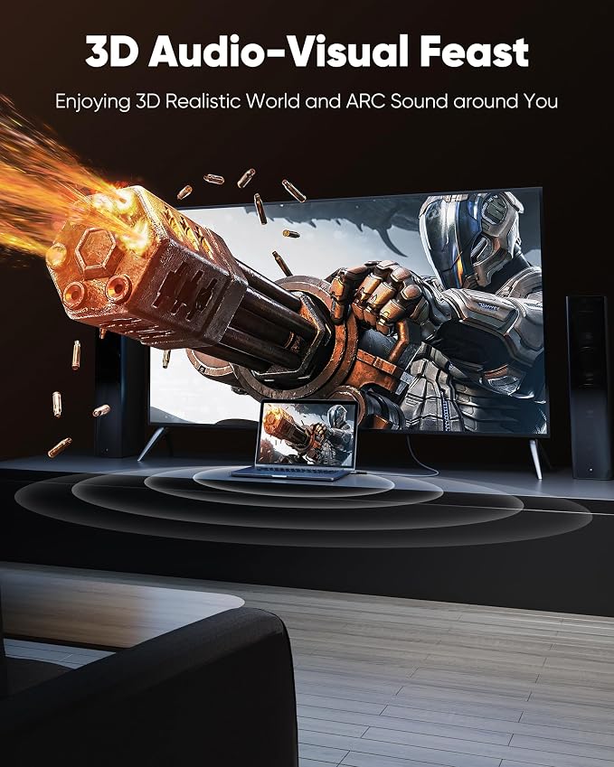Highwings 4K Short HDMI Cable 2.36ft/72cm Total Length,2ft/61cm Cable Length HDR Braided HDMI Cord, High Speed with Ethernet/ARC, 3D, HDCP 2.2, Compatible for PS-4/3/Monitor/Streaming Media