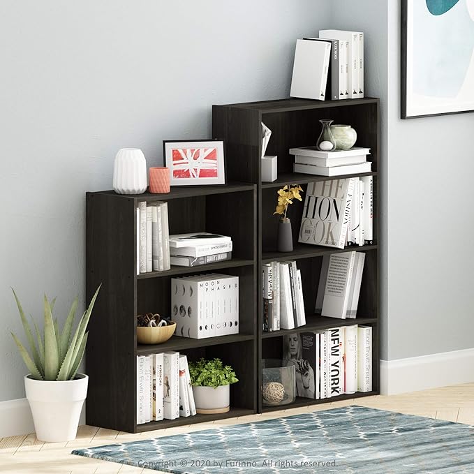 Furinno PASIR Book Shelf, 3-Tier Bookshelf, Storage Shelves Bookcase, 9.7 x 23.7 x 31.5, for Living Room, Bedroom, Home Office, Espresso