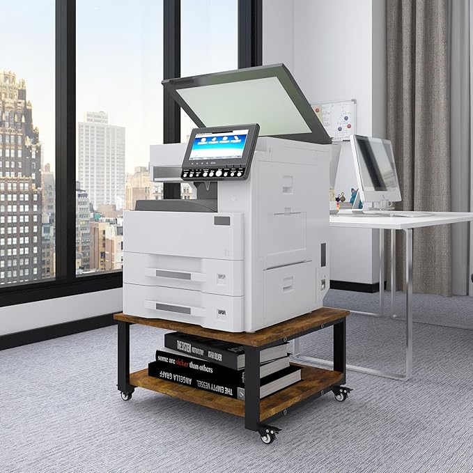 Natwind 2 Tier Laser Printer Stand,23.6''x23.6''x12.6'' Large Printer Table Copier Stand,Heavy Duty Rolling Printer Cart with Wheels for Home Office (Retro)