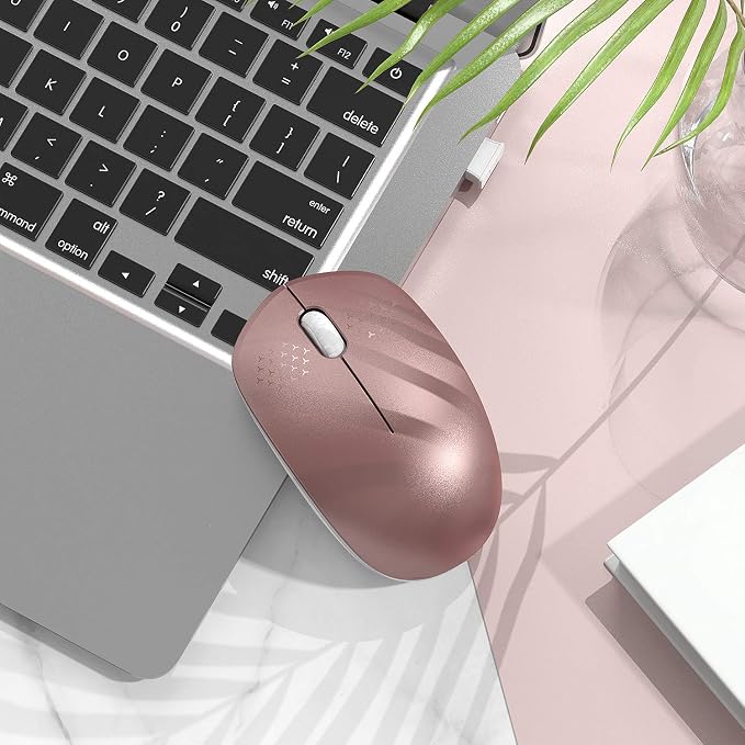 seenda Wireless Mouse, 2.4G Noiseless Mouse with USB Receiver Portable Computer Mice for PC, Tablet, Laptop, Notebook - Rose Gold&White