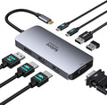 USB C Docking Station Dual HDMI Monitor Adapter, Selore USB C Hub 3 Monitors with Dual HDMI, Displayport, VGA, 100W PD Charging, 3USB 2.0 Ports Adapter for Dell XPS, HP, Lenovo, etc