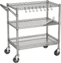 Rolling Utility Metal Carts with Wheels Heavy Duty 1050Lbs Commercial Grade 3 Tier Wire Serving Cart with Handle Bar & Shelf Liner, Storage Trolley for Kitchen Laundry Garage,Gray