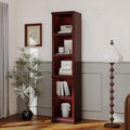 blini 5-Shelf Narrow Bookcase Wooden Tall Bookshelves Floor Standing Display Storage Shelves Mahogany Bookcase for Home Office, Living Room, Bed Room