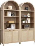 SICOTAS Book Shelf Arched Cabinet Bookshelf Arch 84.2" Tall Bookcase 5 Tier Large Bookshelves with Doors Storage Rattan Boho Wide Book Shelves Case for Living Room Kitchen Office Library