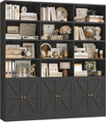 FACBOTALL 75" Triple Wide Bookshelf, Bookshelf and Bookcase with 6 Farmhouse Doors, 71" Wide 6 Tier Book Shelf with 18 Storage Shelves, Large Wooden Bookshelves, Tall Bookcase for Home Office, Black