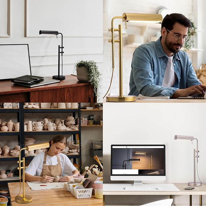 O'Bright Aurora LED Pharmacy Desk Lamp - Swing Arm, Industrial Design for Reading, Crafting, Work,10W LED, Adjustable Height 18.5-24.5 inches - Ideal for Living Room, Bedside, Office, Brushed Nickel