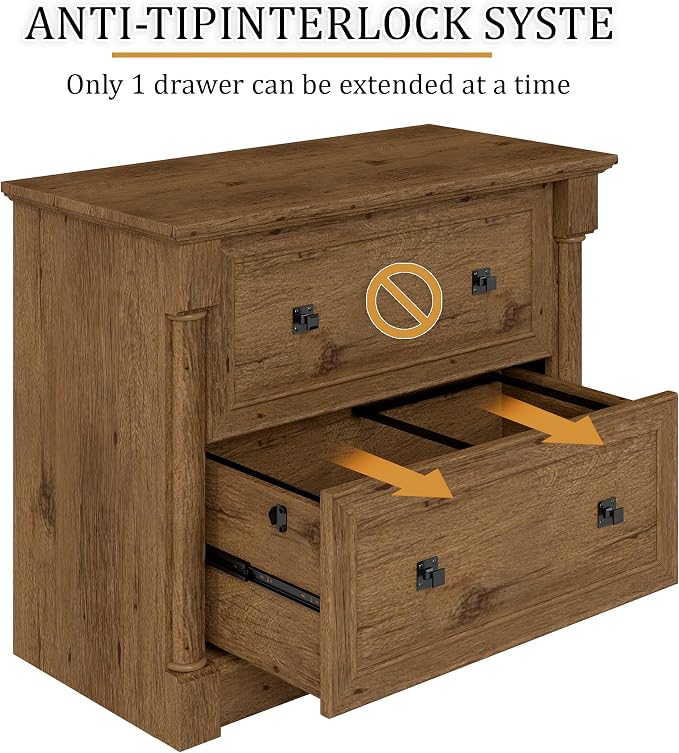 blini 2 Drawer File Cabinet Farmhouse Lateral File Cabinet with Hanging File Folders，Fits Letter/Legal/A4 Sizes, 36.8" Large Wood File Storage Cabinets Printer Stand for Home Office