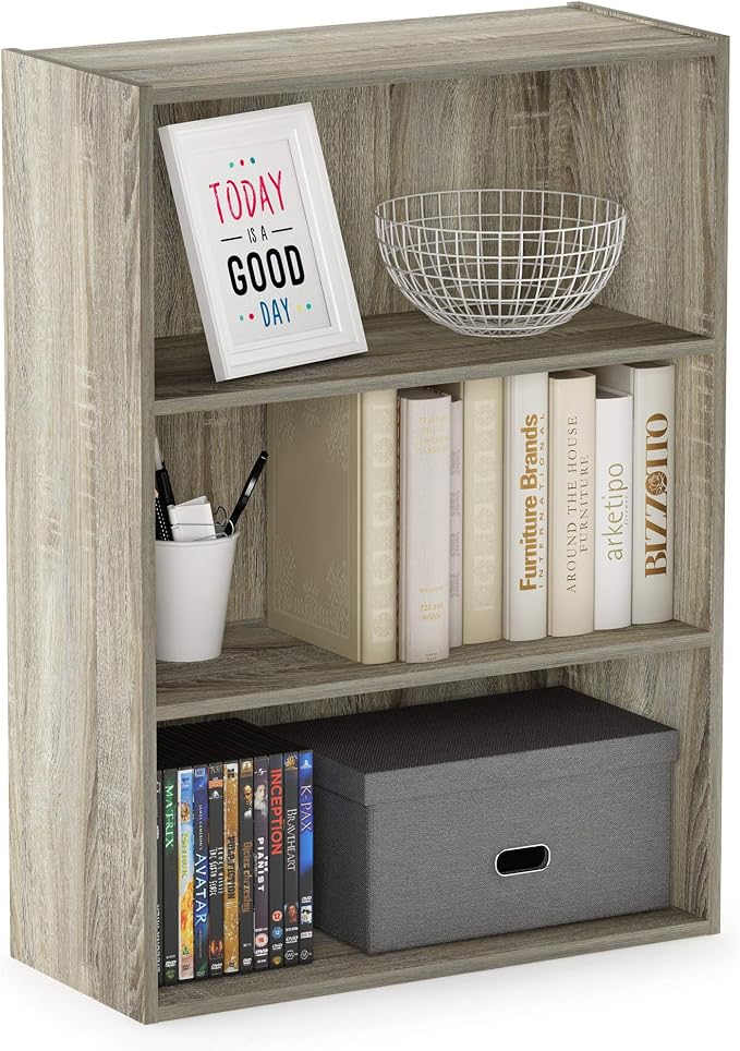 Furinno PASIR Book Shelf, 3-Tier Bookshelf, Storage Shelves Bookcase, 9.7 x 23.7 x 31.5, for Living Room, Bedroom, Home Office, Sonoma Oak