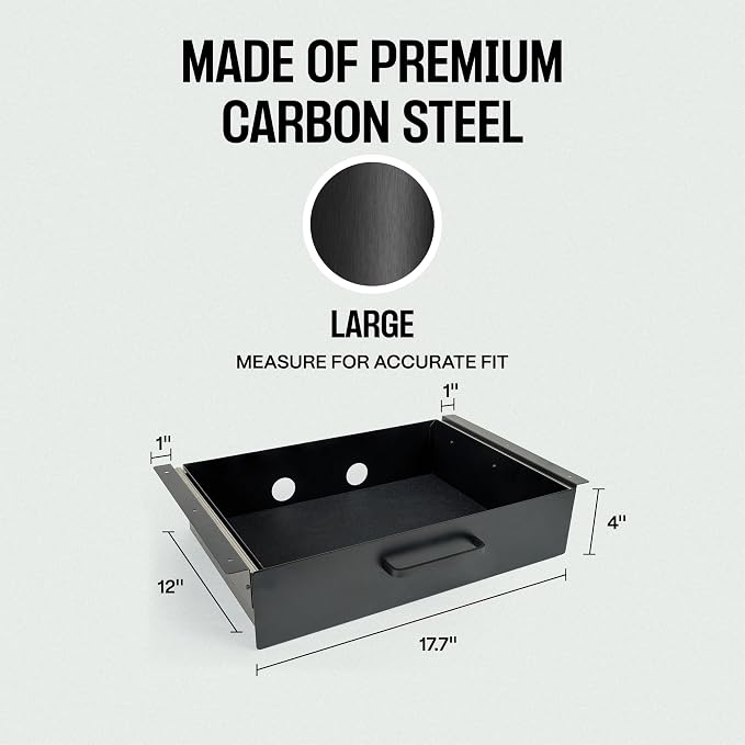 COREMINDED Storage Drawer - Carbon Steel Underdesk Drawer Slide Out, 17.7 x 12 x 4 in, Matte Black - Premium Quality, Ergonomic Organization, Cable Management, Versatile Sizes, Luxe Extras
