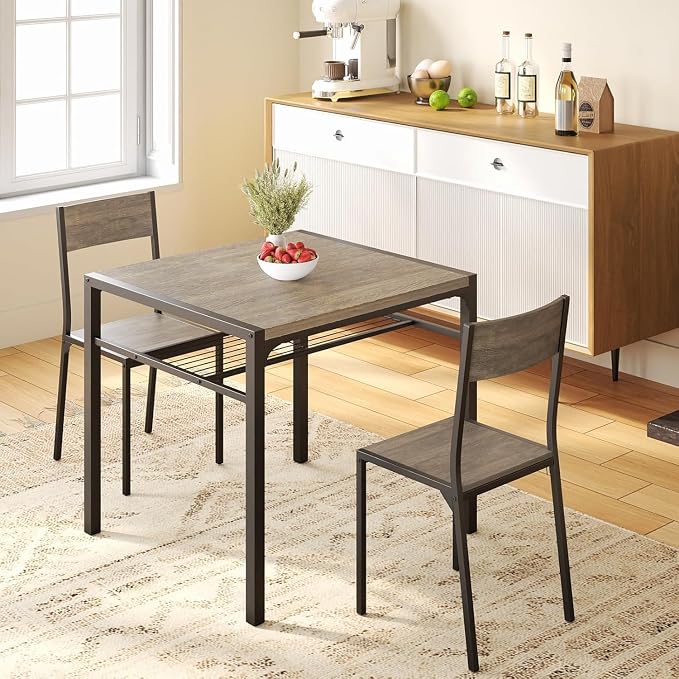 Gizoon Dining Table Set for 2, 3 Piece Kitchen Table with 2 Chairs for Small Space, Apartment, Kitchen, Dining Room, Space-Saving