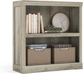 LINSY HOME 2-Tier Bookcase and Bookshelf, Small Wood Display Storage Shelves Farmhouse Bookshelf for Home Office, Living Room, Bed Room - Light Brown
