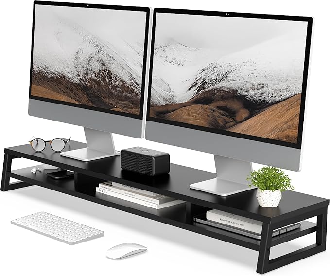 Fenge Dual Monitor Stand for Desk, 42.5in Large Monitor Riser for 2 Monitors, 2 Tier Computer Office Desk Top Shelf, Desktop Storage Stand for Laptop, PC, Computer, Printer