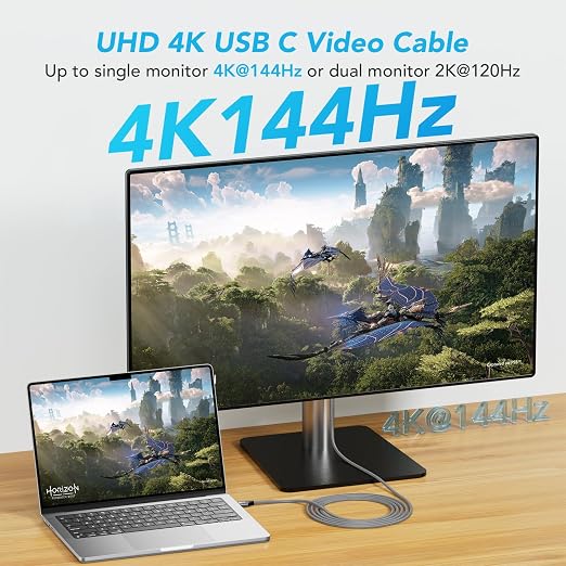 ULT-WIIQ 6.6FT USB C to USB C 3.2 Gen 2 x 2 Video Cable for Portable Monitor, 4K@144/120/60Hz 8K Display Cable, 20Gbps Data Transfer, PD 3.1 240W Fast Charging, for iPhone 17, MacBook, SSD, CarPlay