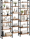Furologee Triple Column 6 Tier Bookshelf, Large Bookcase with 17 Display Shelves, Wide Book Shelf with 6 Hooks, Adjustable Rustic Bookshelves Storage Organizer, Shelving Unit for Living Room, Office