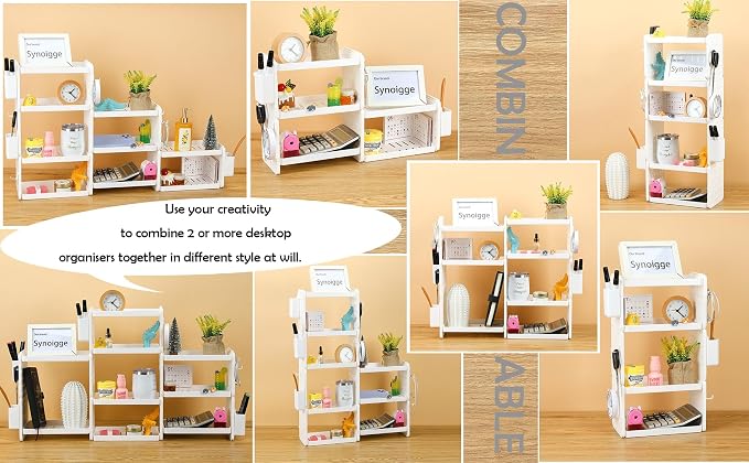 Lae Nuvole Desktop Organizer Shelf Stationery Organizer with Pen Holder Office Desktop Storage Rack Combinable Organization and Storage for Desk, Office, Countertop, Dorm (Pink, 3 Tier)