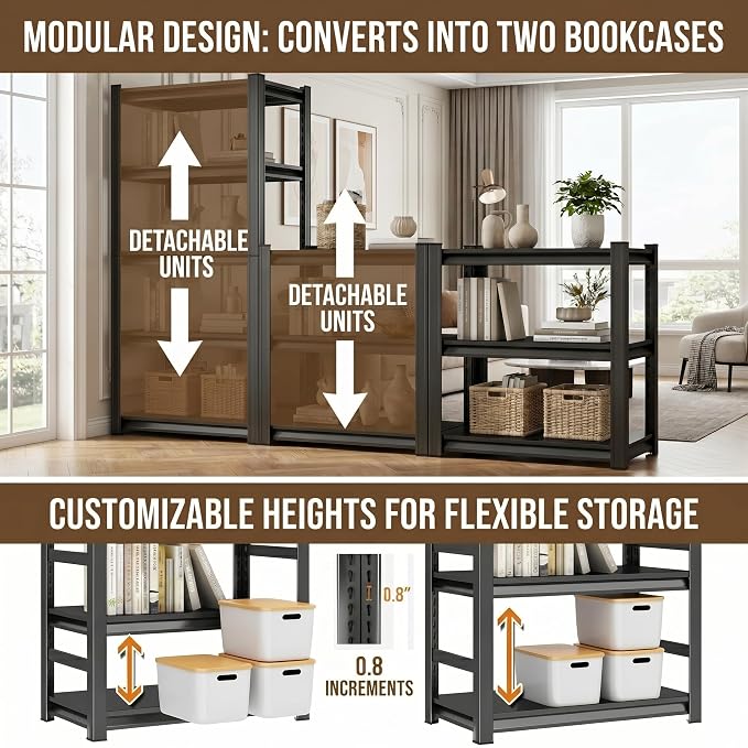 3 Tier Metal Bookshelf, Adjustable Tall Bookcase, Heavy Duty 1800 LBS Modern Deep Book Shelf, Bolt-Free Storage Shelves for Living Room, Home Office, Garage, 31.5" Wx 13.8" Dx 31.5" H