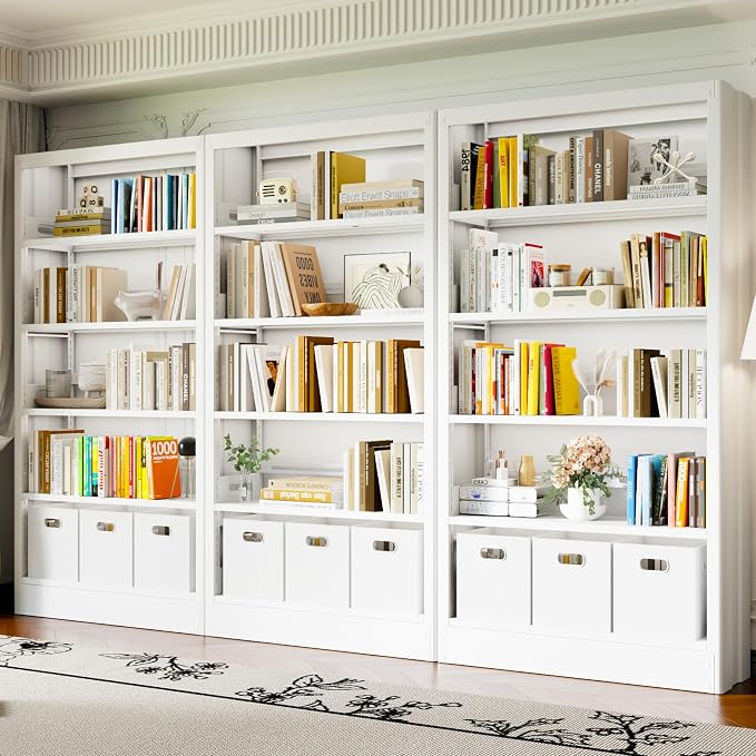 70.9" H Metal Bookshelf, Adjustable Bookcase, 5-Tier Heavy Duty Bookshelf with Bookend, Tall Bookshelves, Bookcase Shelf for Living Room, Office, Library,Classroom (White-37.4W)