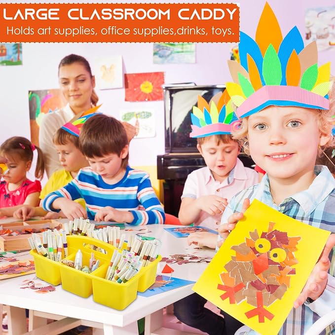 ALINK Plastic Classroom Caddy with 6 Compartments, 6-Pack Teacher Supply Storage Caddy Organizer for Classroom Supply, Office, Table, Desk, Craft Art, Pencil, Crayon, Marker - Assorted Colors