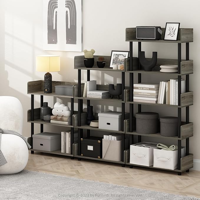 Furinno Turn-N-Tube 5-Tier Toolless Display Rack, French Oak/Black