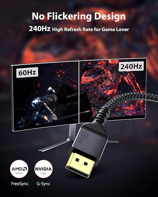 VESA Certified DisplayPort Cable 1.4, Maxonar 8K 4ft/1.2M DP Cable Cord (8K@60Hz, 4K@144Hz, 1080P@240Hz) Display Port HBR3 32.4Gbps, HDCP 2.2 for Odyssey G9 CHG90, PC, Laptop, TV Gaming Monitor - Grey