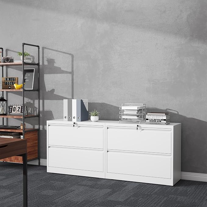 2 Drawer File Cabinet with Lock, Lateral Filing Cabinets,Metal Storage Filing Cabinets for Home Office, Heavy Duty File Cabinet for Letter/Legal/A4/F4 Size Amssebly Required, White