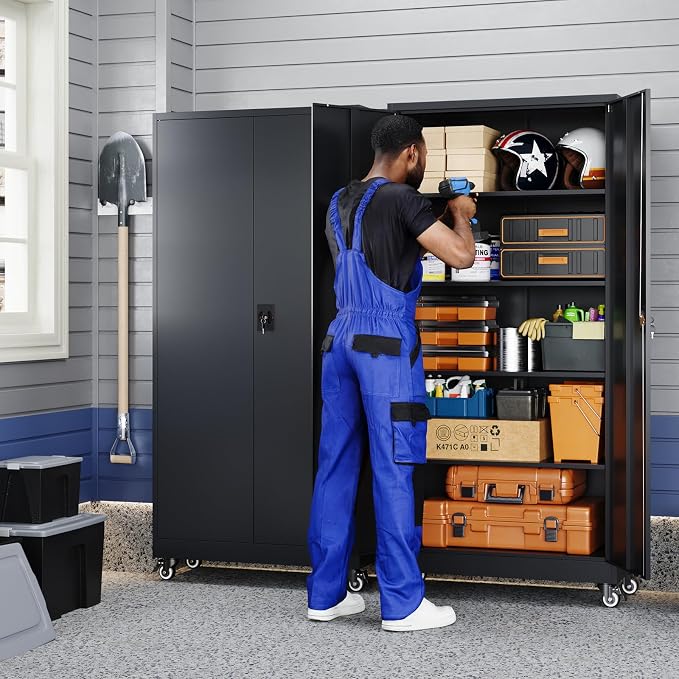 Yizosh Metal Garage Storage Cabinet with Locking Doors and Adjustable Shelves,- 75" Rolling Steel Tool Cabinet for Home Office,Garage,Warehouse