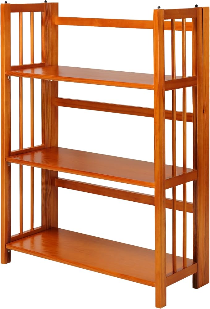 Casual Home 3-Shelf Folding Stackable Bookcase (27.5" Wide)-Honey Oak