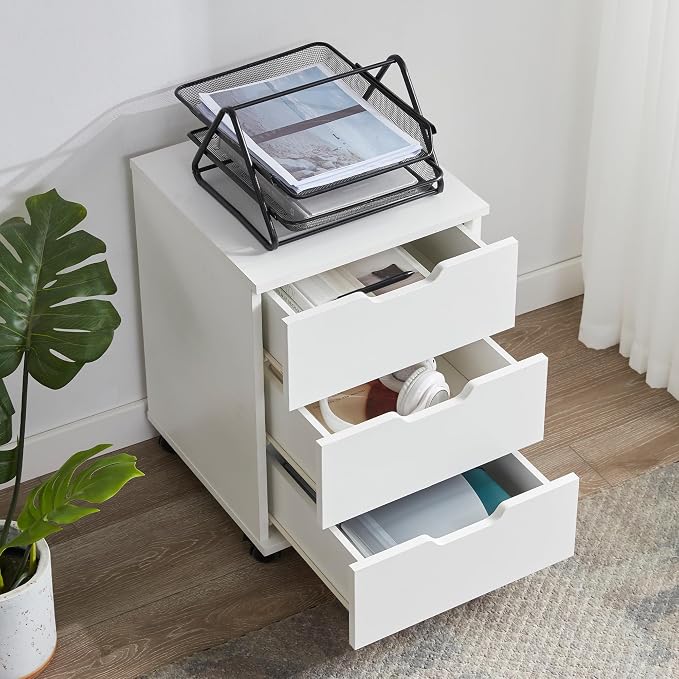 Farini 3-Drawer Under Desk Wooden File Storage Cabinet with Lockable Caster for Home Office,White,Fully Assembly