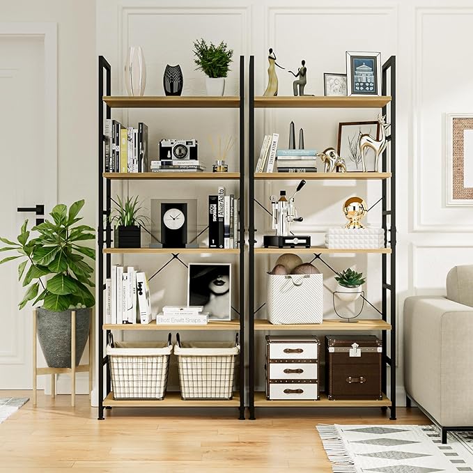 NUMENN 5 Tier Bookshelf, Tall Bookcase Shelf Storage Organizer, Modern Book Shelf for Bedroom, Living Room and Home Office, Natural