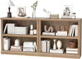 blini Bookshelf and Bookcase Set of 2, Wooden Oak Double Wide Large Bookshelves, 2 Tier Bookshelf with Storage Cabinets for Living Room, Home Office, Library (Oak, 2 - Shelf)