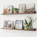 FLYJOE Picture Ledge Shelf, Floating Shelves Set of 2, 48 Inches Long Large Nursery Book Shelves for Toys Storage, Kids Bookshelf Wall Mounted for Living Room Bedroom Decor Books Photo Frames, Walnut