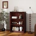 blini 3-Shelf Bookcase Wooden Bookshelves 33in Wide Floor Standing Display Storage Shelves Mahogany Bookcase for Home Office, Living Room, Bedroom