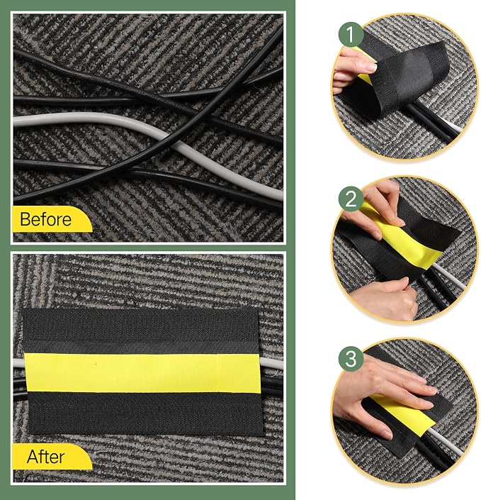 WILLBOND Carpet Cord Cover Cable Protector Floor Cover Cable Protector Management Only for Commercial Office Carpet(147.64 ft,Black and Yellow)