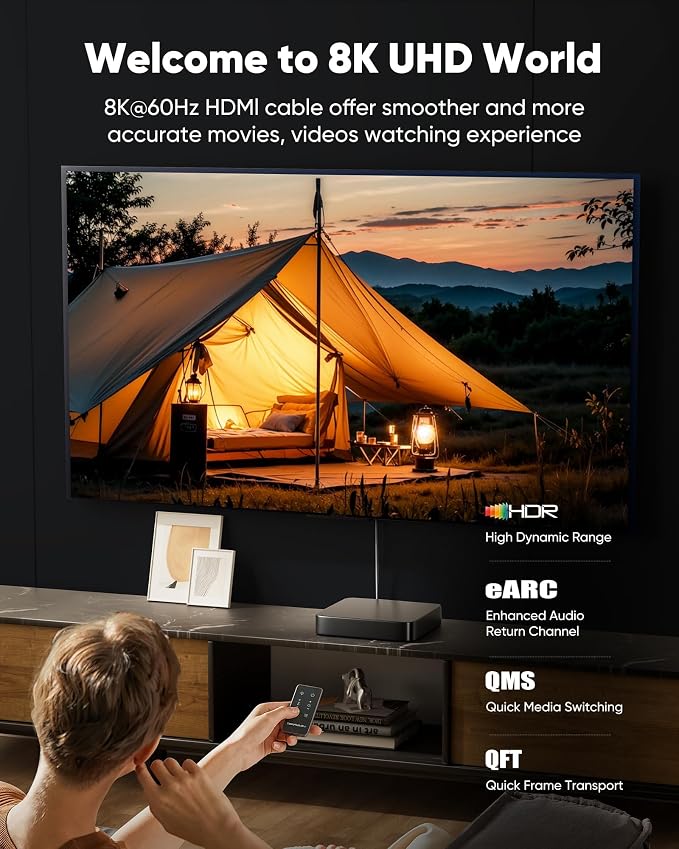Capshi 75ft 8K 4K@120Hz HDMI Cable Long, Fiber Optic 48Gbps High Speed Cord for PS5/4, TV, Gaming Console, Monitor, 8K@60Hz, 2K@240Hz, 144Hz, Support HDR, eARC, DTS:X, HDCP 2.2 & 2.3, Grey