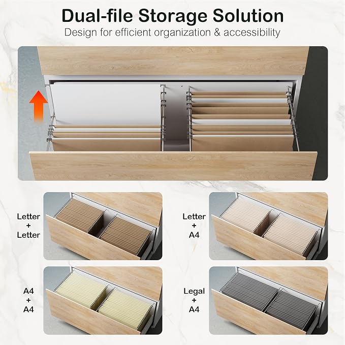 ModernMate 2 Drawer Lateral File Cabinet, 31W*28H Wood Filing Cabinet with Anti-tilt Mechanism, Home Office Storage Filing for Letter, A4 & Legal Size, Light Walnut