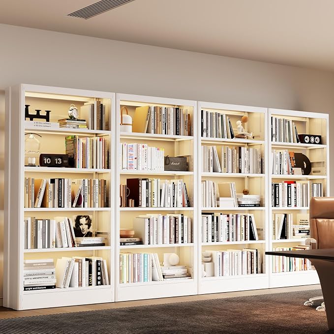5 Tier White Metal Bookshelf, 71" H Bookcase with Adjustable Shelves, Heavy Duty Storage Bookshelves Tall Bookcase for Library, Office, Living Room, Classroom, Including Book Stopper(White)